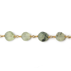 8-9mm Matte Dendritic Prehnite plain coin Gold plated Chain by the foot (ONLINE ORDER ONLY)