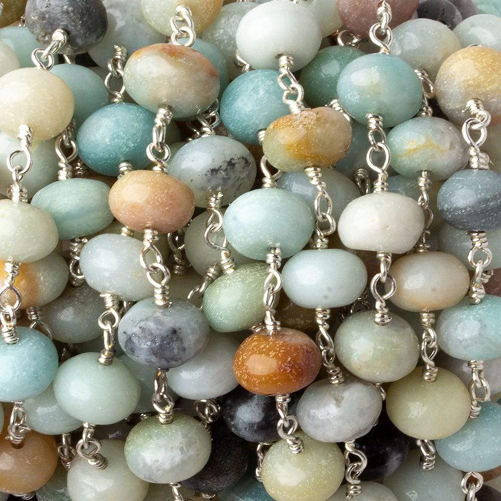 8-9mm Multi Color Amazonite plain rondelle Silver plated chain by the foot 24 pcs (ONLINE ORDER ONLY)