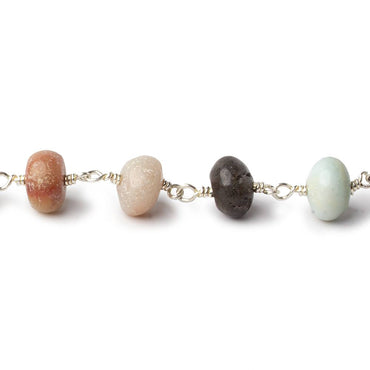 8-9mm Multi Color Amazonite plain rondelle Silver plated chain by the foot 24 pcs (ONLINE ORDER ONLY)