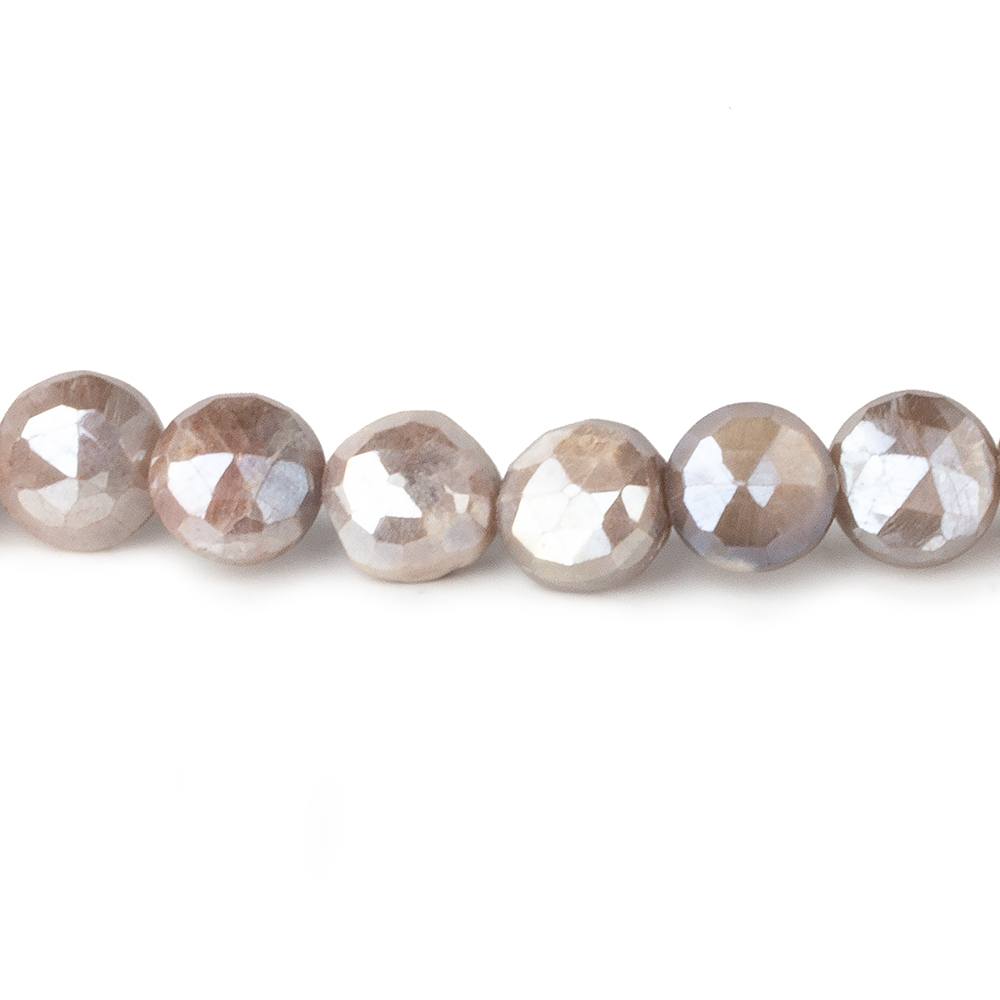 8-9mm Mystic Chocolate Moonstone faceted coins 14 inch 42 beads (ONLINE ORDER ONLY)