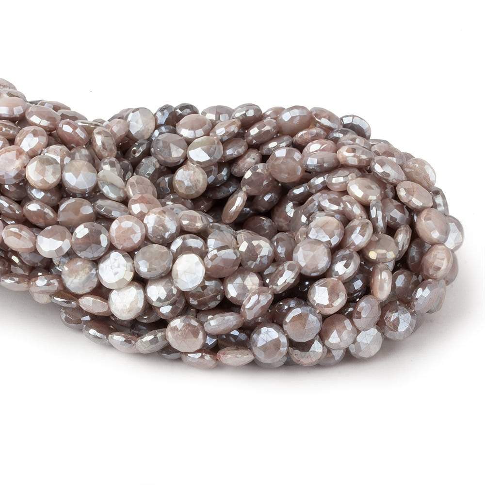 8-9mm Mystic Chocolate Moonstone faceted coins 14 inch 42 beads (ONLINE ORDER ONLY)