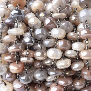 8-9mm Mystic Multi Moonstone Plain Rondelle Black Gold Plated Chain by the Foot (ONLINE ORDER ONLY)
