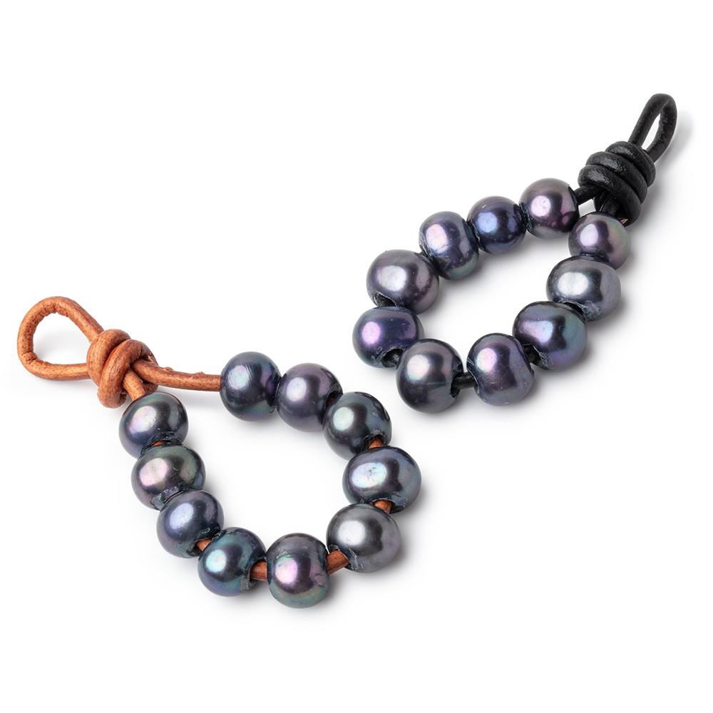 8-9mm Navy Peacock Large Hole Off Round Pearls Set of 10 (ONLINE ORDER ONLY)