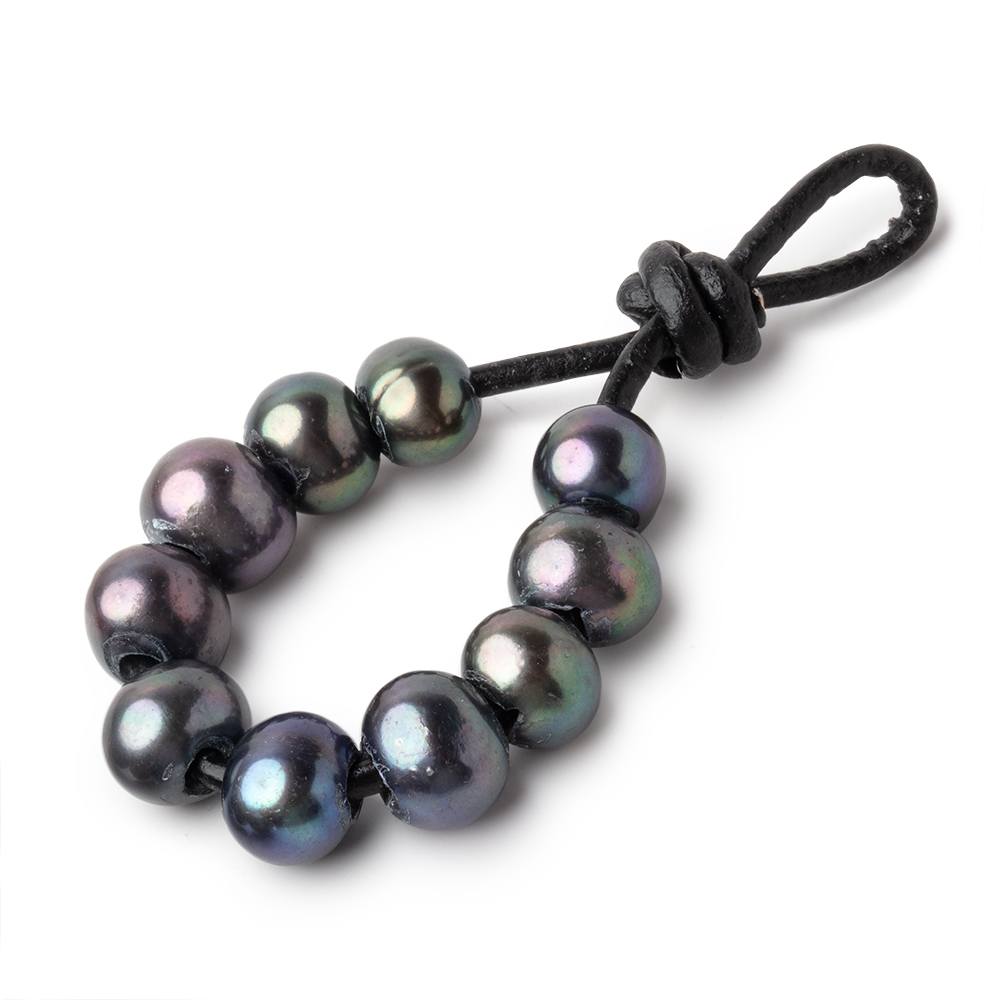 8-9mm Olive Peacock Large Hole Off Round Pearls Set of 10 (ONLINE ORDER ONLY)