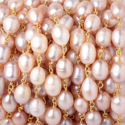 8-9mm Peachy Pink Baroque Pearls on Vermeil Chain (ONLINE ORDER ONLY)