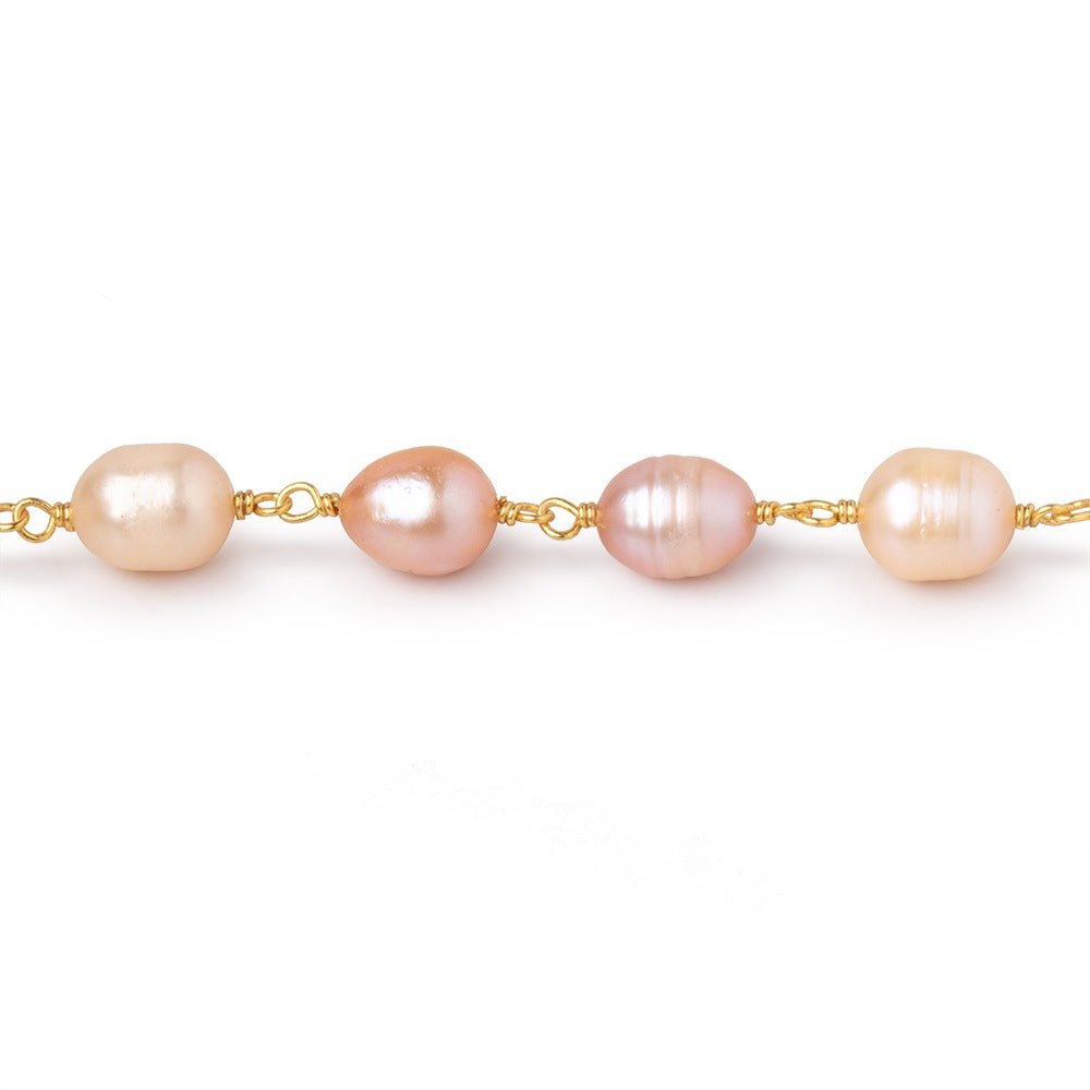 8-9mm Peachy Pink Baroque Pearls on Vermeil Chain (ONLINE ORDER ONLY)