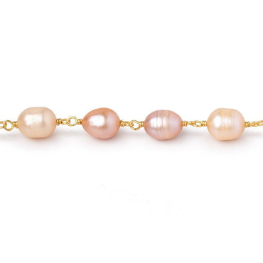 8-9mm Peachy Pink Baroque Pearls on Vermeil Chain (ONLINE ORDER ONLY)