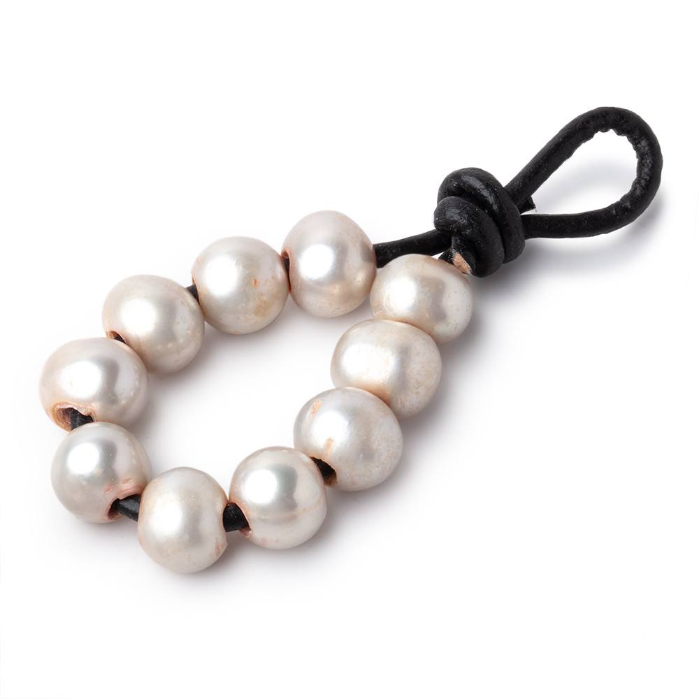 8-9mm Pewter Large Hole Off Round Pearls Set of 10 (ONLINE ORDER ONLY)