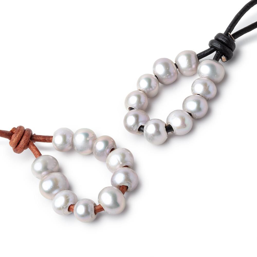 8-9mm Pinkish Silver Large Hole Off Round Pearls Set of 10 (ONLINE ORDER ONLY)