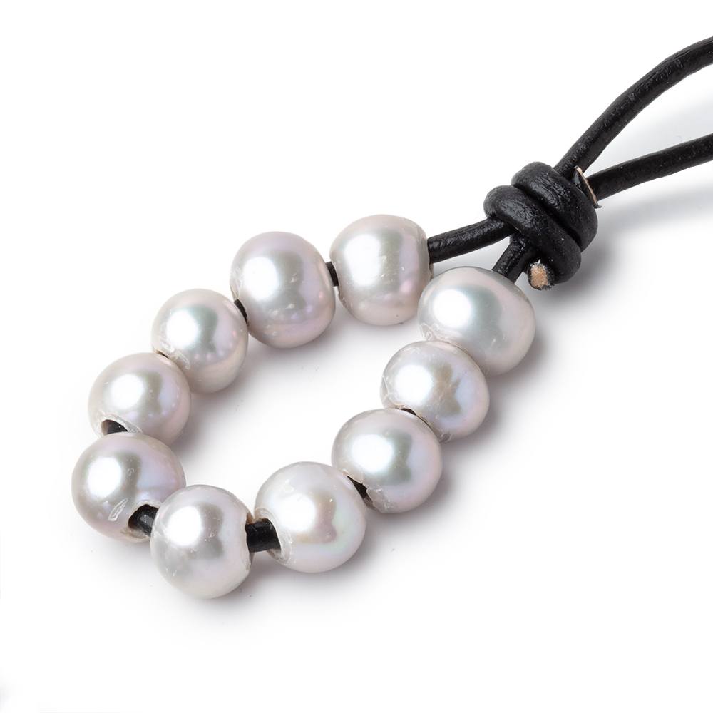 8-9mm Pinkish Silver Large Hole Off Round Pearls Set of 10 (ONLINE ORDER ONLY)