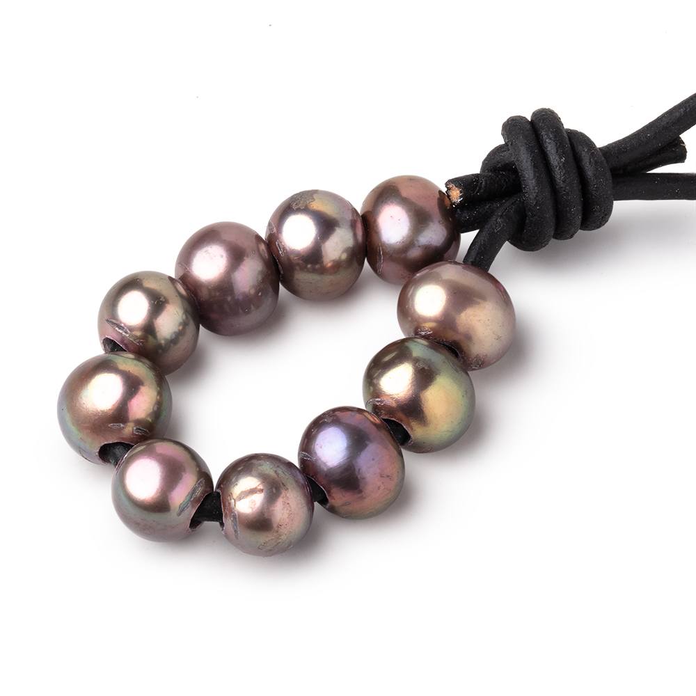 8-9mm Purple Peacock Large Hole Off Round Pearls Set of 10 (ONLINE ORDER ONLY)