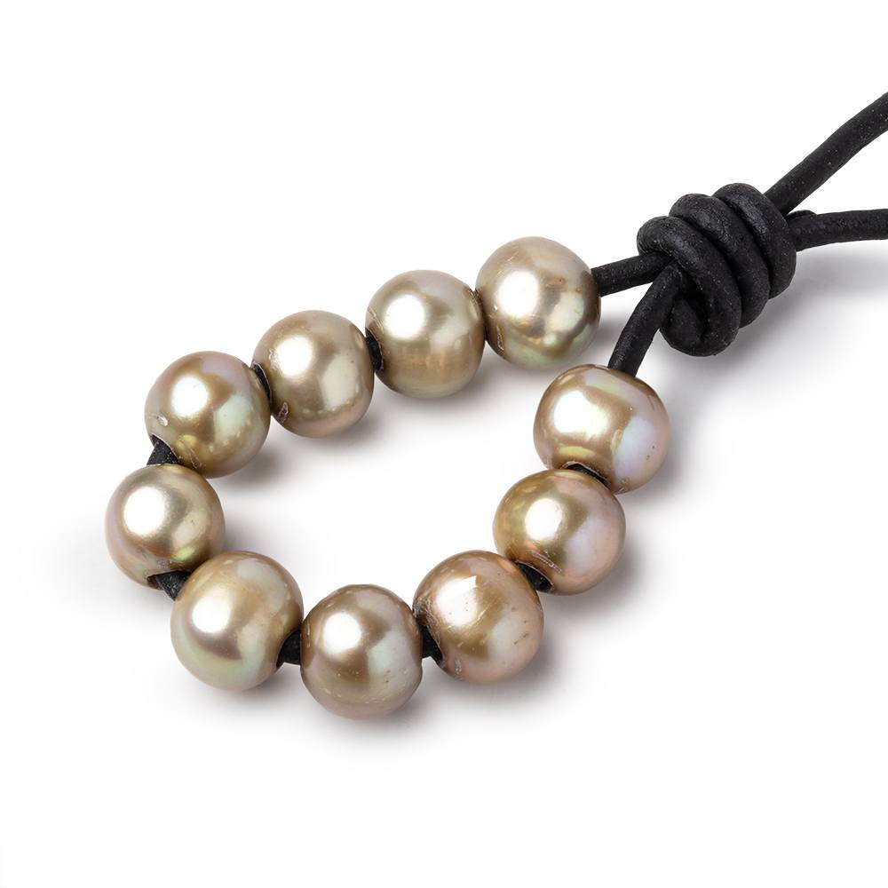 8-9mm Antique Brass Large Hole Off Round Pearls Set of 10 (ONLINE ORDER ONLY)