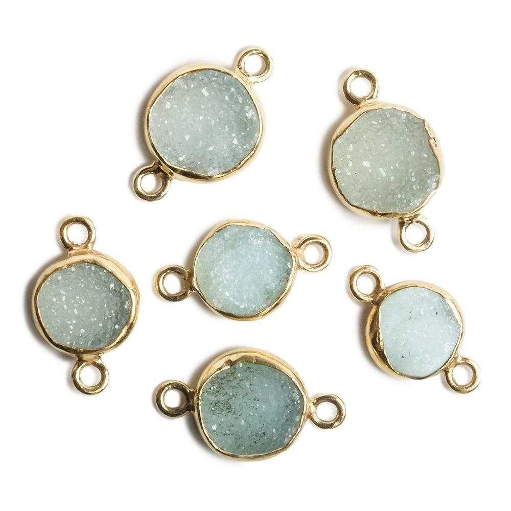 8-9mm Vermeil Bezel SeaGreen Drusy Coin 2 ring Charm Connector 1 piece (ONLINE ORDER ONLY)