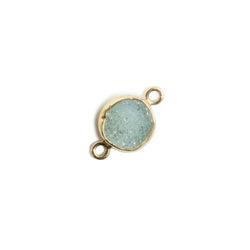8-9mm Vermeil Bezel SeaGreen Drusy Coin 2 ring Charm Connector 1 piece (ONLINE ORDER ONLY)
