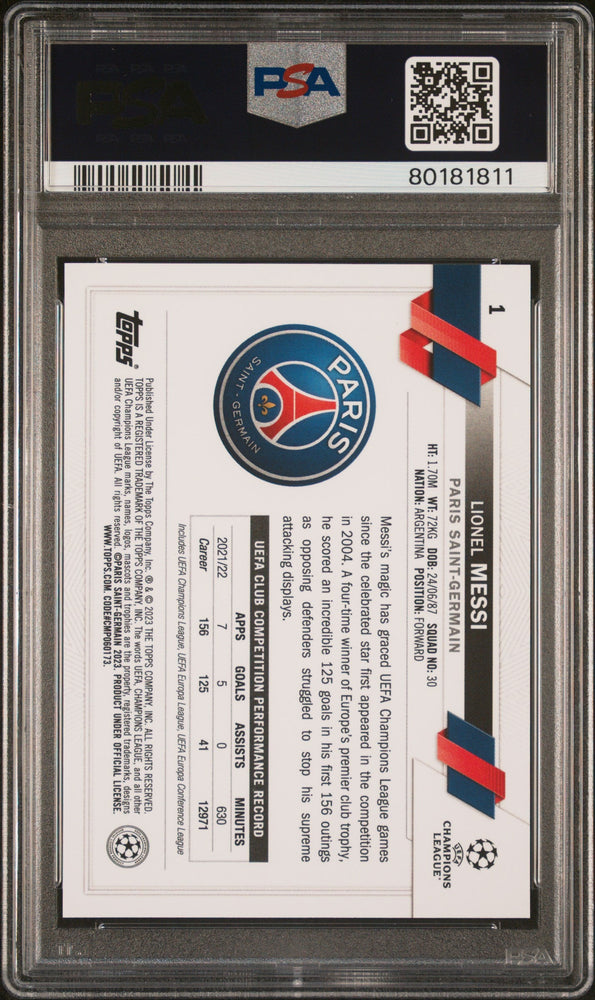 Graded 2022 Topps Chrome UCC Lionel Messi #1 Soccer Card PSA 10 Gem Mint (ONLINE ORDER ONLY)