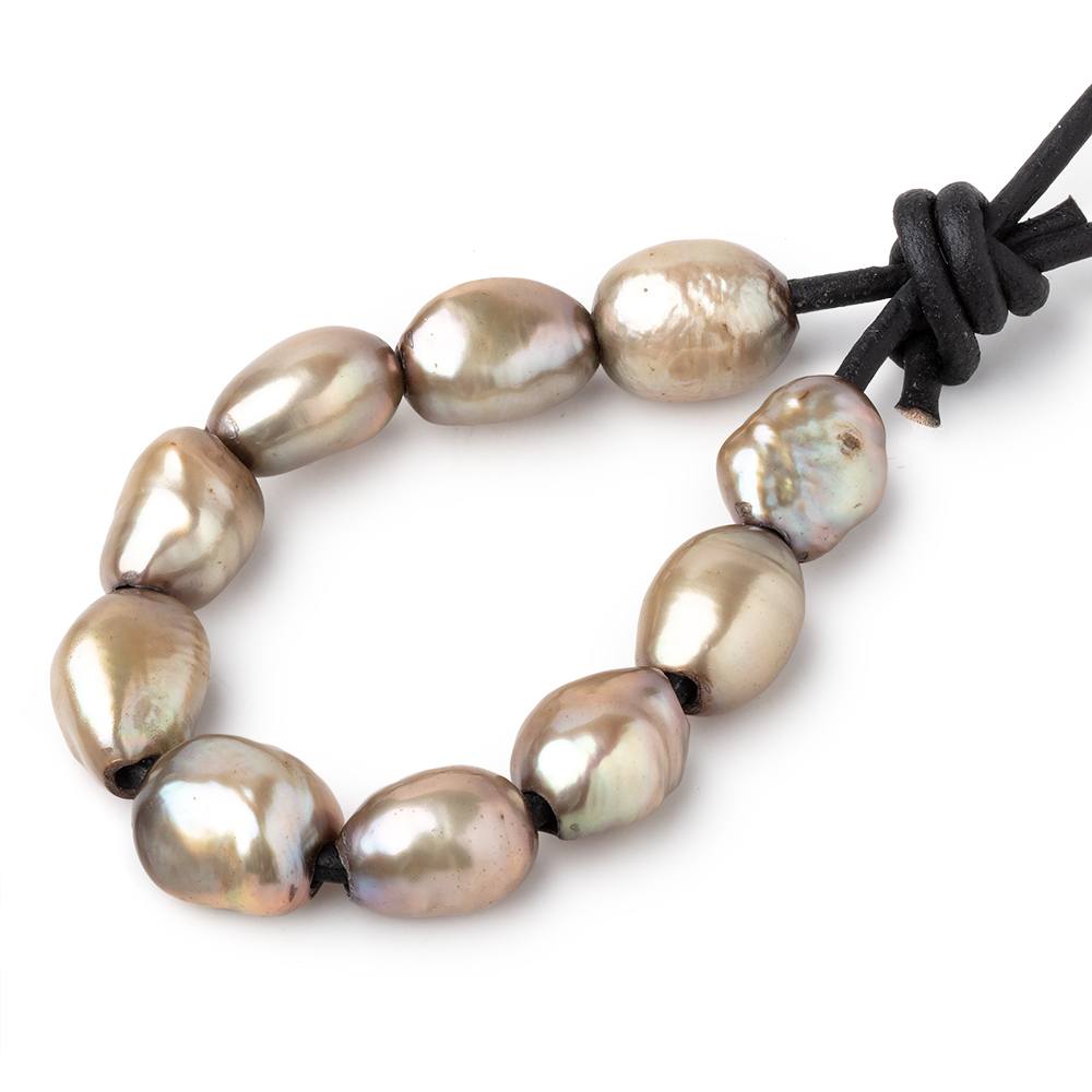 10-11mm Marsh Green Large Hole Baroque Pearls Set of 10 (ONLINE ORDER ONLY)