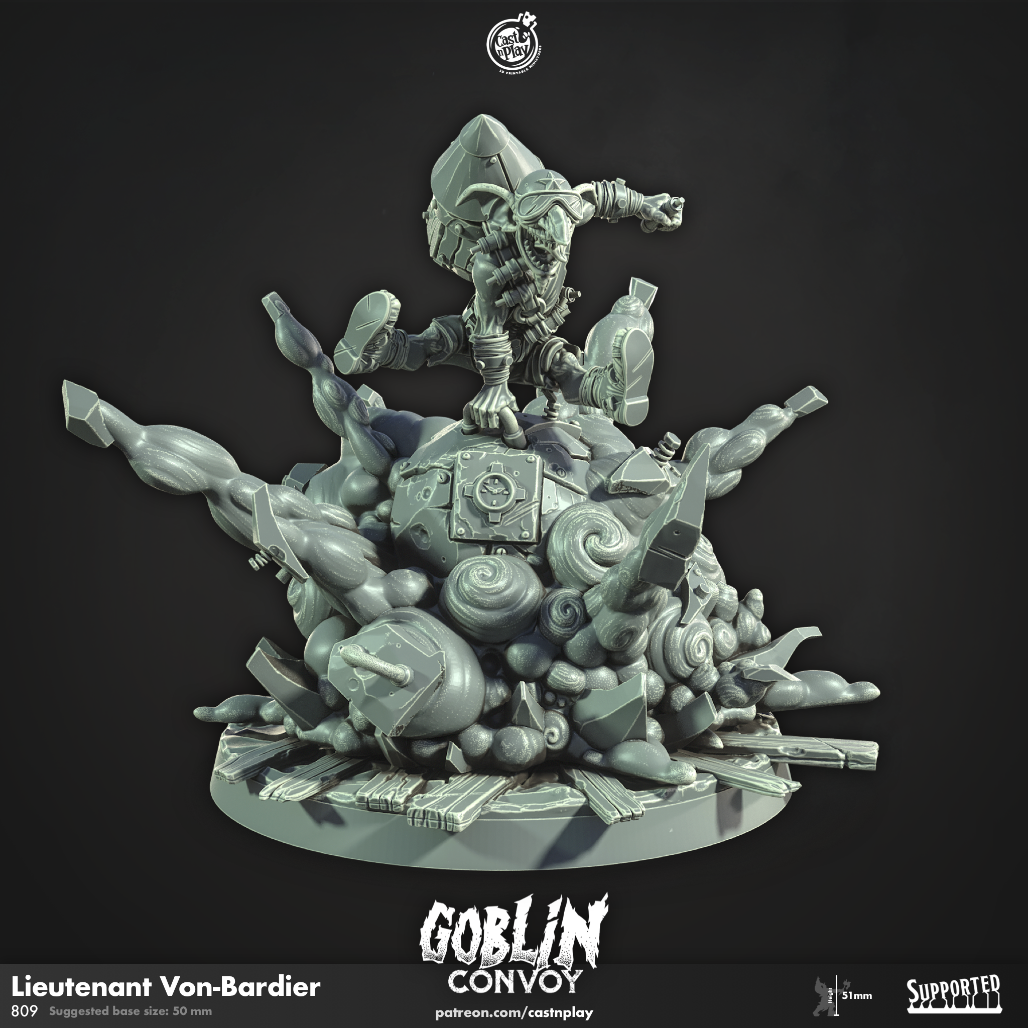 3D Printed Cast n Play Lieutenant Von Bardier The Goblin Convoy 28mm 32mm D&D (Online Only)