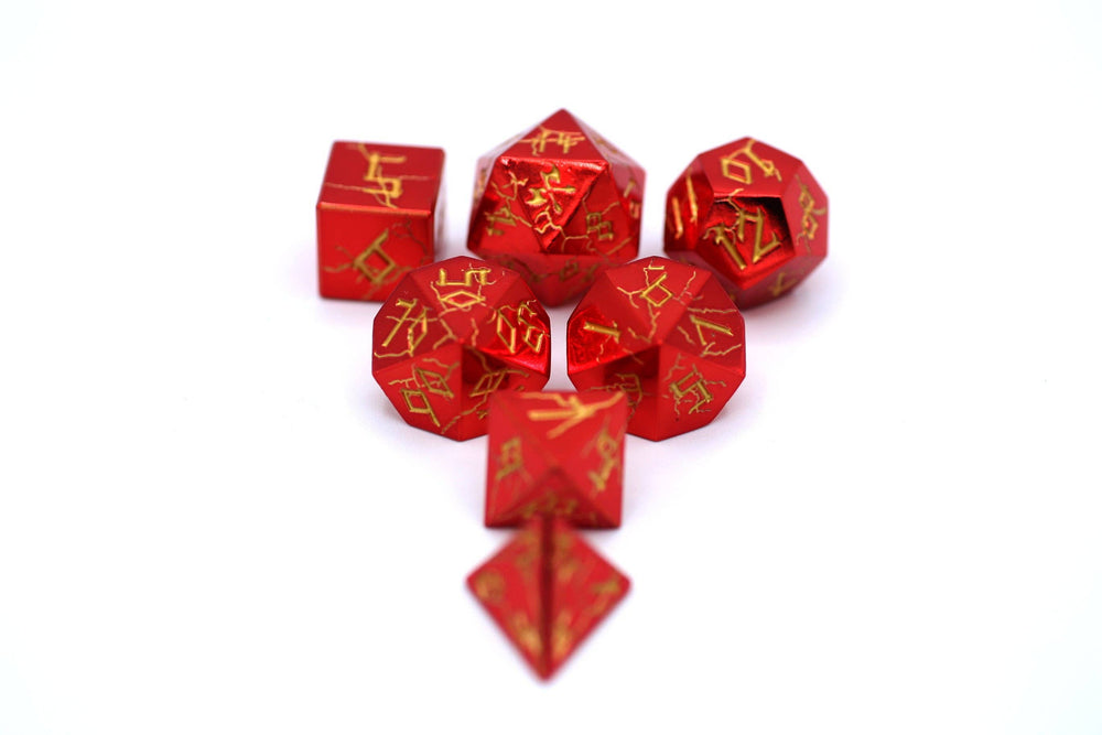 Red Chrome with Gold Solid Metal Barbarian Dice Set (ONLINE ORDER ONLY)