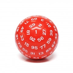 "Red" Single 100 Sided Polyhedral Dice (D100) | Solid Green Color (45mm) White (Online Only)
