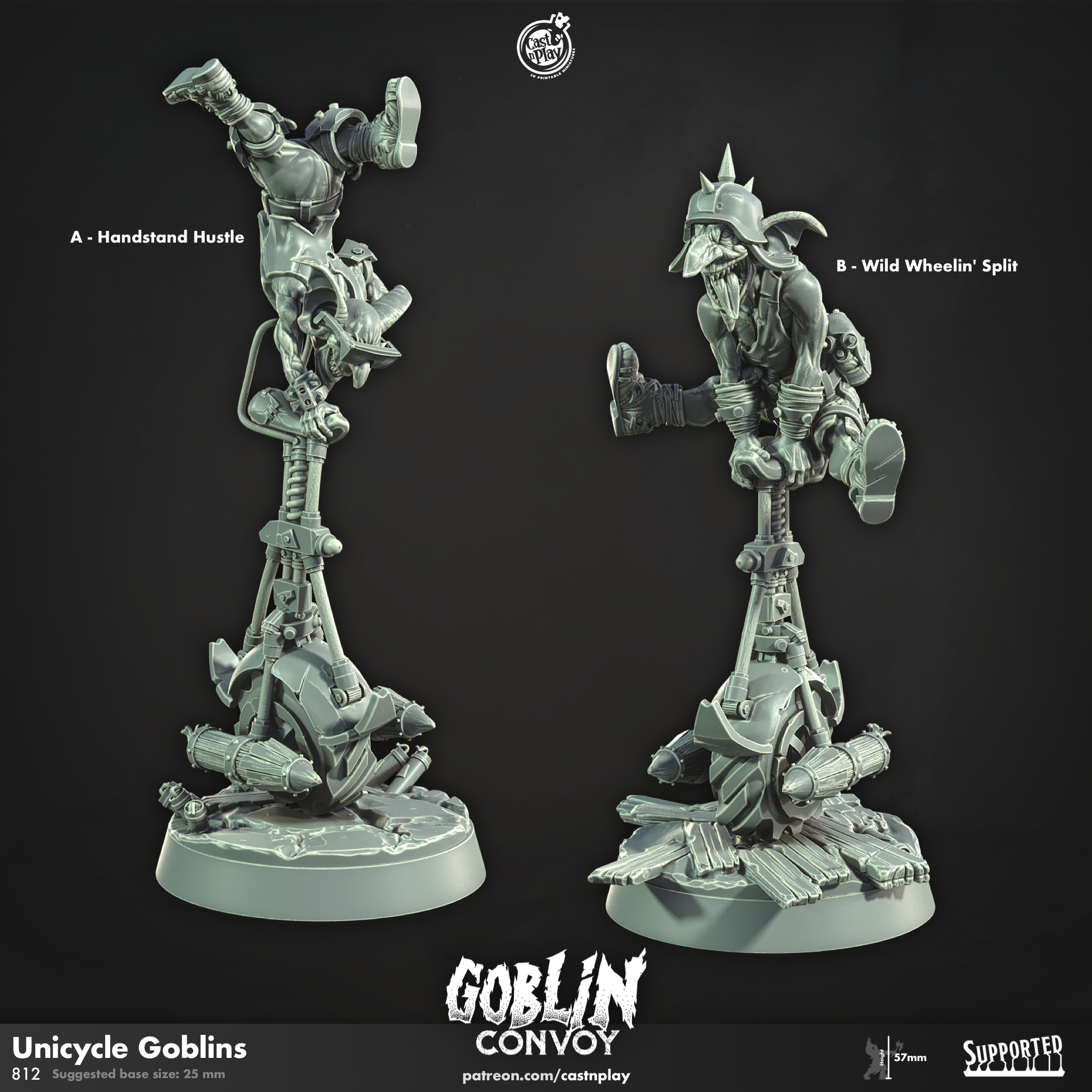 3D Printed Cast n Play Unicycle Goblins The Goblin Convoy 28mm 32mm D&D (Online Only)