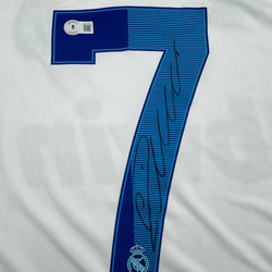 Framed Autographed/Signed Cristiano Ronaldo 35x39 Real Madrid White Soccer Jersey Beckett BAS COA (ONLINE ORDER ONLY)