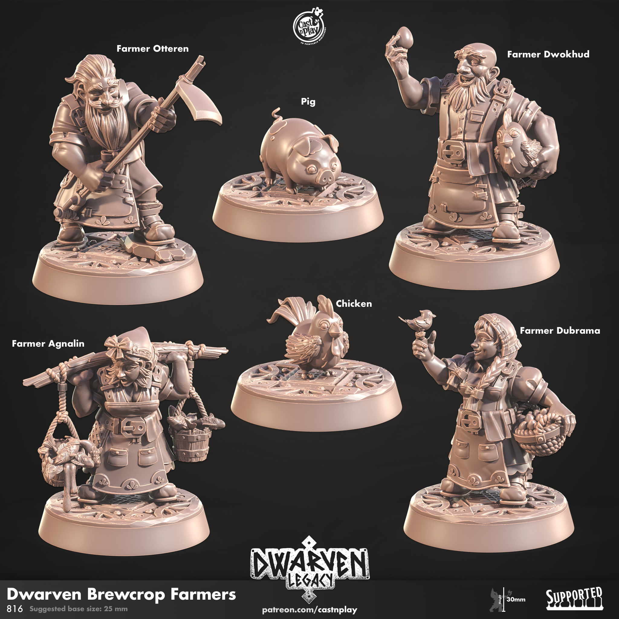 3D Printed Cast n Play Dwarven Brewcrop Farmers Dwarven Legacy Set 28mm 32mm D&D (Online Only)