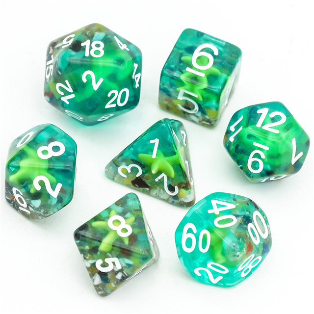 Sea Green Starfish Dice 7-Dice Set Resin Dungeons and Dragons Dice (Online Only)