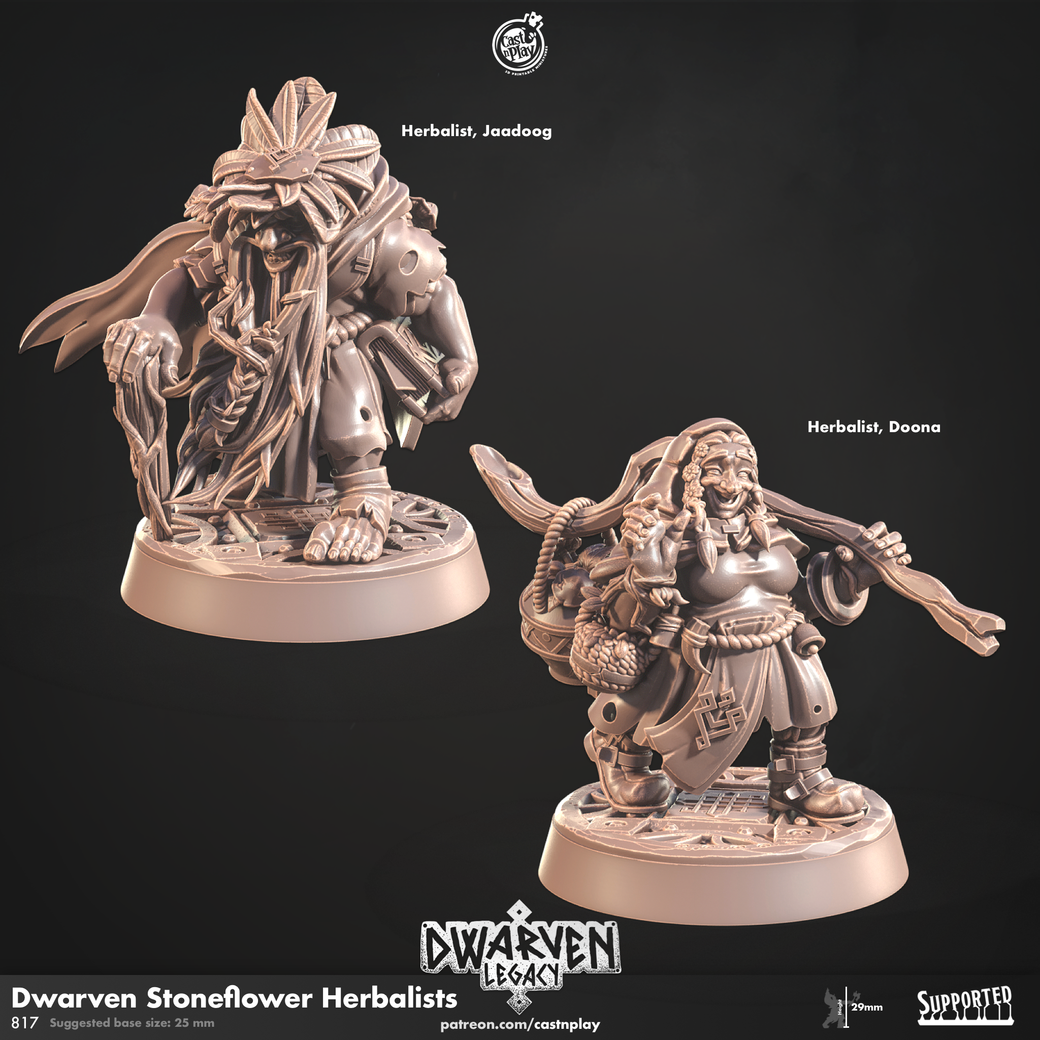 3D Printed Cast n Play Dwarven Stoneflower Herbalist Dwarven Legacy Set 28mm 32mm D&D (Online Only)