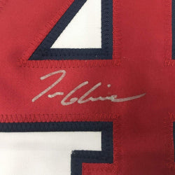 Framed Autographed/Signed Tom Glavine 35x39 Atlanta White Stat Baseball Jersey JSA COA