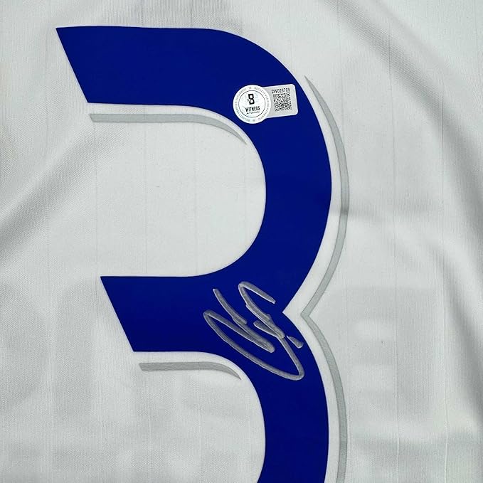 Framed Autographed/Signed Roberto Carlos 35x39 Real Madrid White Soccer Jersey Beckett BAS COA