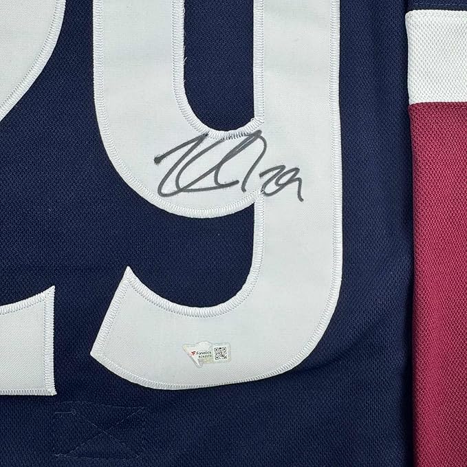 Framed Autographed/Signed Nathan MacKinnon 35x39 Colorado Avalanche Authentic Blue Hockey Jersey Fanatics COA
