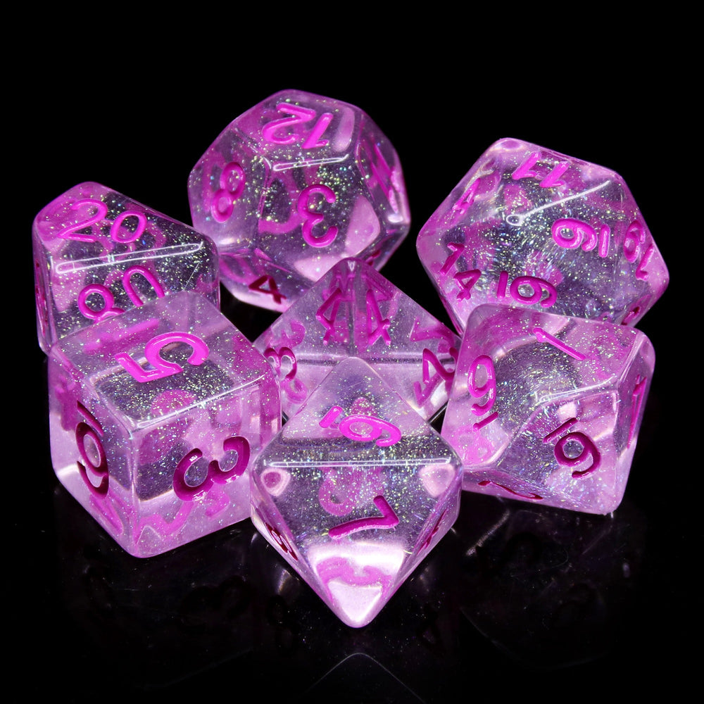 Pink World Glitter Pink with Pink Numbering 7-Dice Set RPG (Online Only)