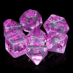 Pink World Glitter Pink with Pink Numbering 7-Dice Set RPG (Online Only)