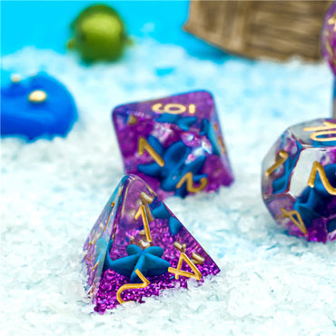Purple w/Blue Starfish Dice 7-Dice Set Resin Dungeons and Dragons Dice (Online Only)