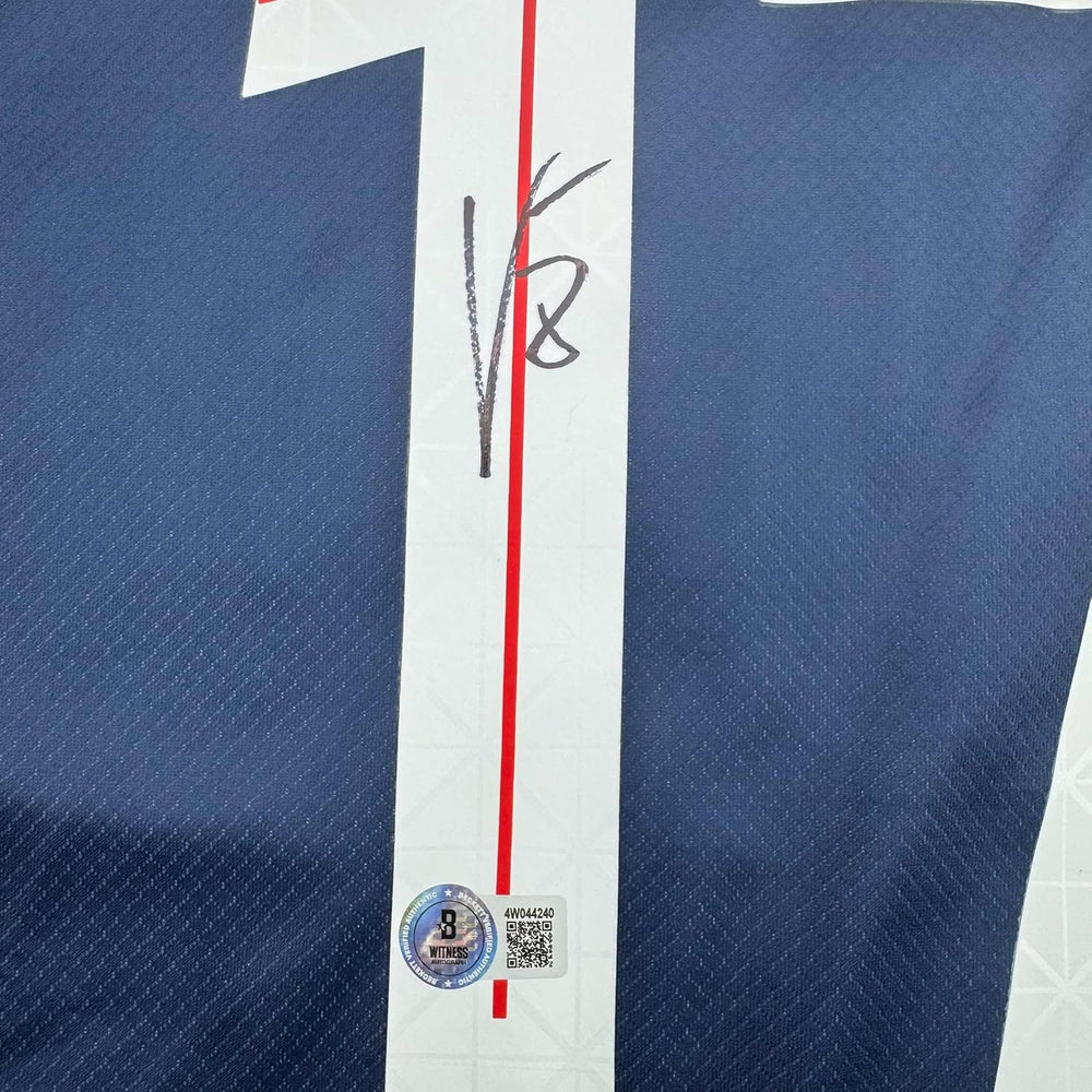 Framed Autographed/Signed Vitinha 35x39 PSG Paris Saint Germain Blue Soccer Futbol Jersey Beckett BAS COA