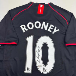 Framed Autographed/Signed Wayne Rooney 35x39 Manchester United Black 2008 Soccer Jersey Beckett BAS COA