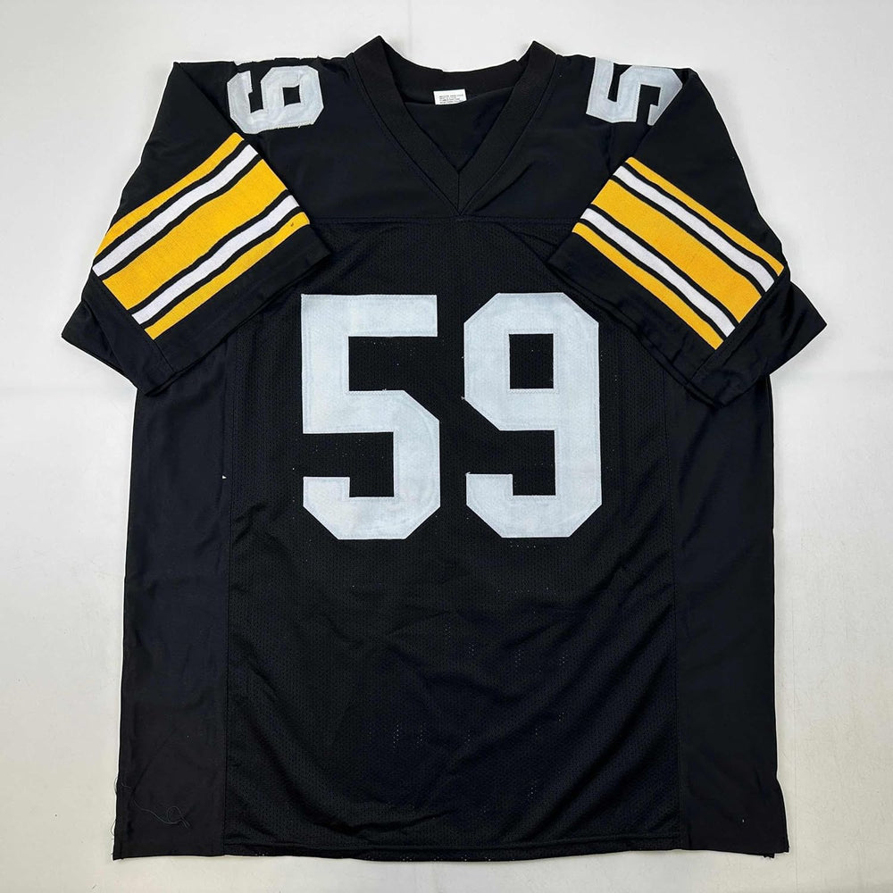 Facsimile Autographed Jack Ham Pittsburgh Black Reprint Laser Auto Football Jersey Size Men's XL (ONLINE ORDER ONLY)