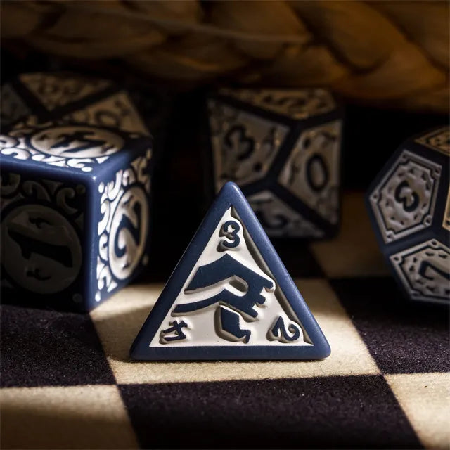 Grey with White Irregular Pattern Fill: 7-Piece Acrylic Dice Set (Online Only)