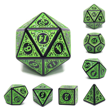 Green Magic Flame 7-Dice Set DND RPG Dice Black w/Color Fill (Online Only)