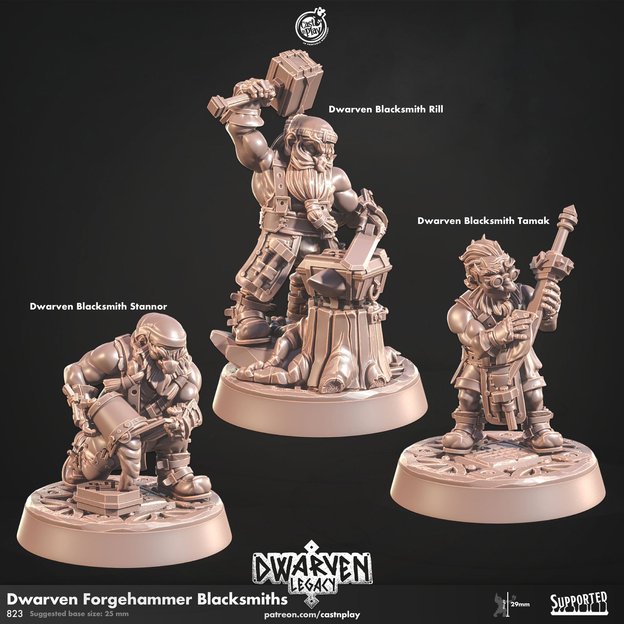 3D Printed Cast n Play Dwarven Forgehammer Blacksmiths Dwarven Legacy Set 28mm 32mm D&D (Online Only)