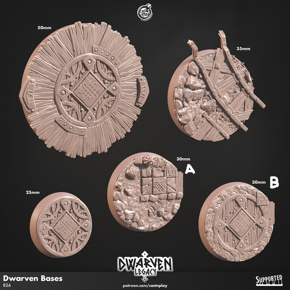 3D Printed Cast n Play Dwarven Bases Dwarven Legacy Set 28mm 32mm D&D (Online Only)