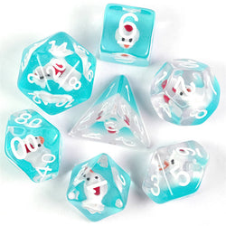 White Duck Red Hat on Blue 7-Dice Set w/White Numbers Dnd Dice Set (Online Only)