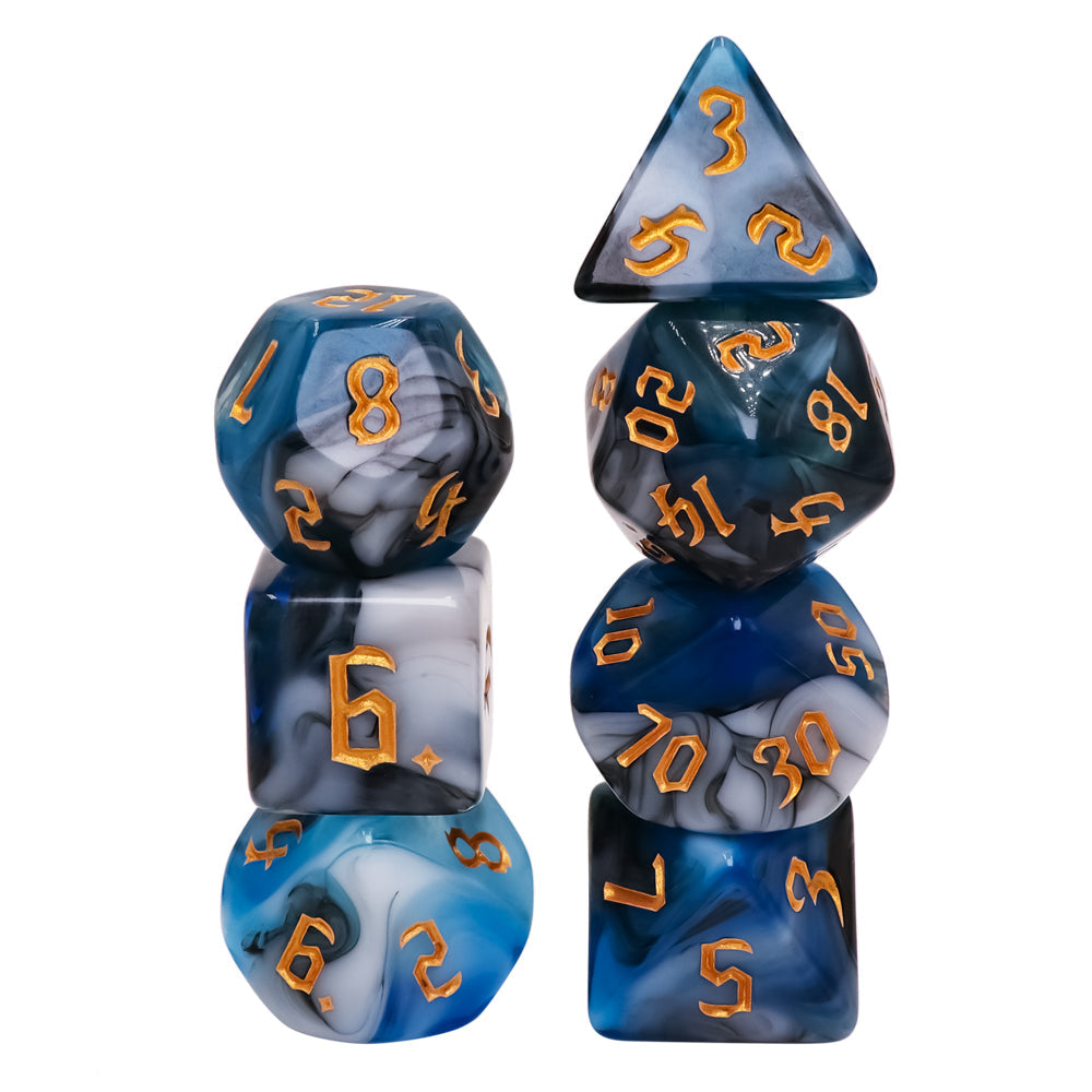 Blue Warrior 7-Dice Dnd Dice Blue | White w/Gold Numbers Set (Online Only)