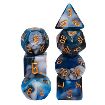 Blue Warrior 7-Dice Dnd Dice Blue | White w/Gold Numbers Set (Online Only)