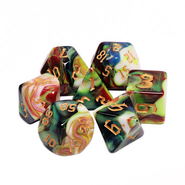 Secret Garden 7-Dice Set Blue/White/Green/Red  w/Gold Numbers Dnd Dice Set (Online Only)