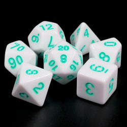 White Opaque with Teal Numbering 7-Dice Set RPG (Online Only)