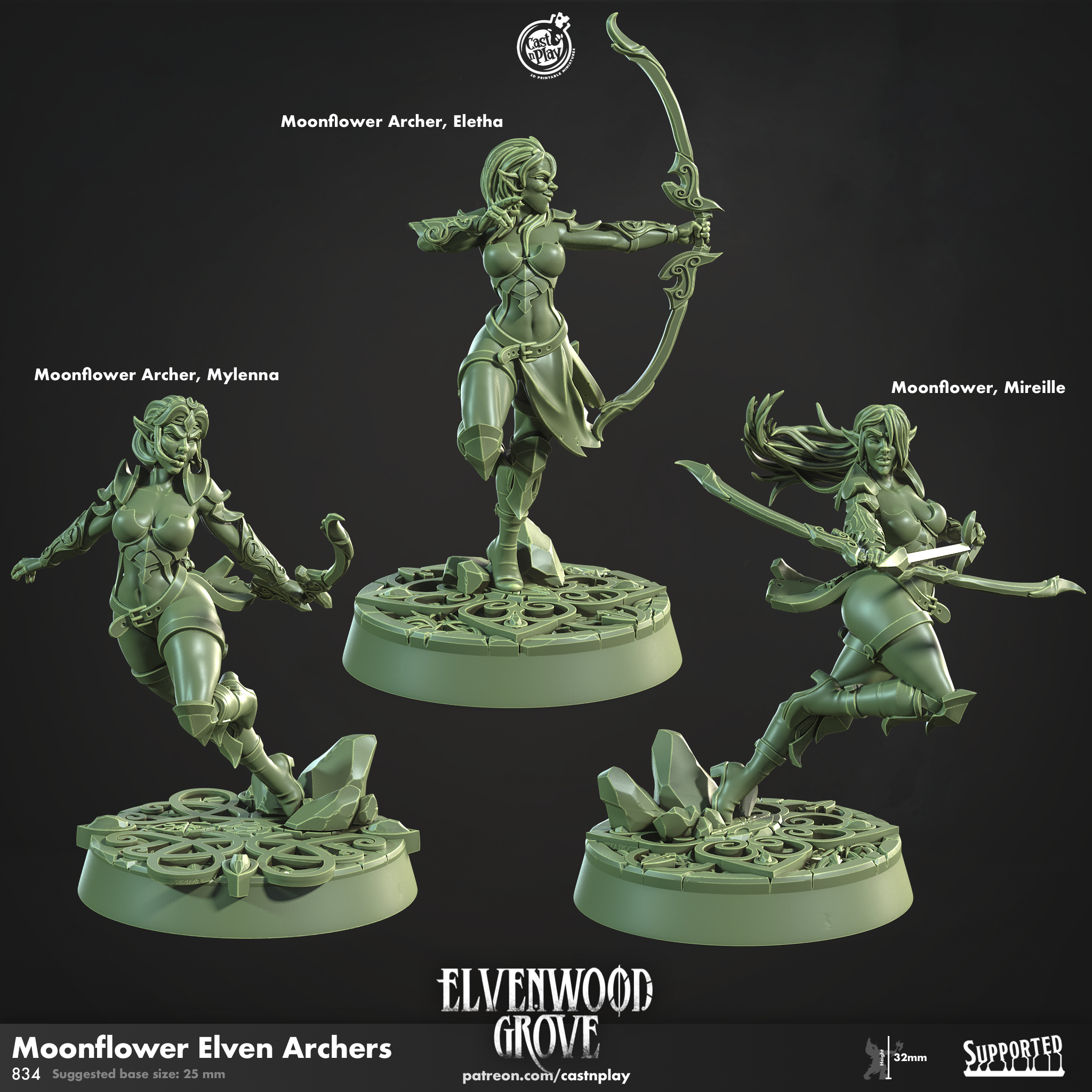 3D Printed Cast n Play Moonflower Elven Archers Elvenwood Grove Set 28mm 32mm D&D (Online Only)