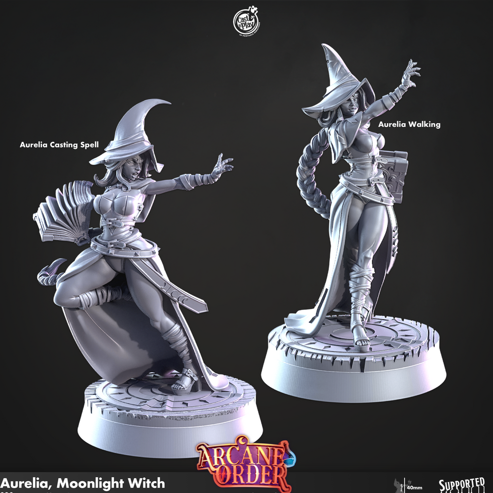 3D Printed Cast n Play Aurelia, Moonlight Witch 28mm 32mm D&D (Online Only)