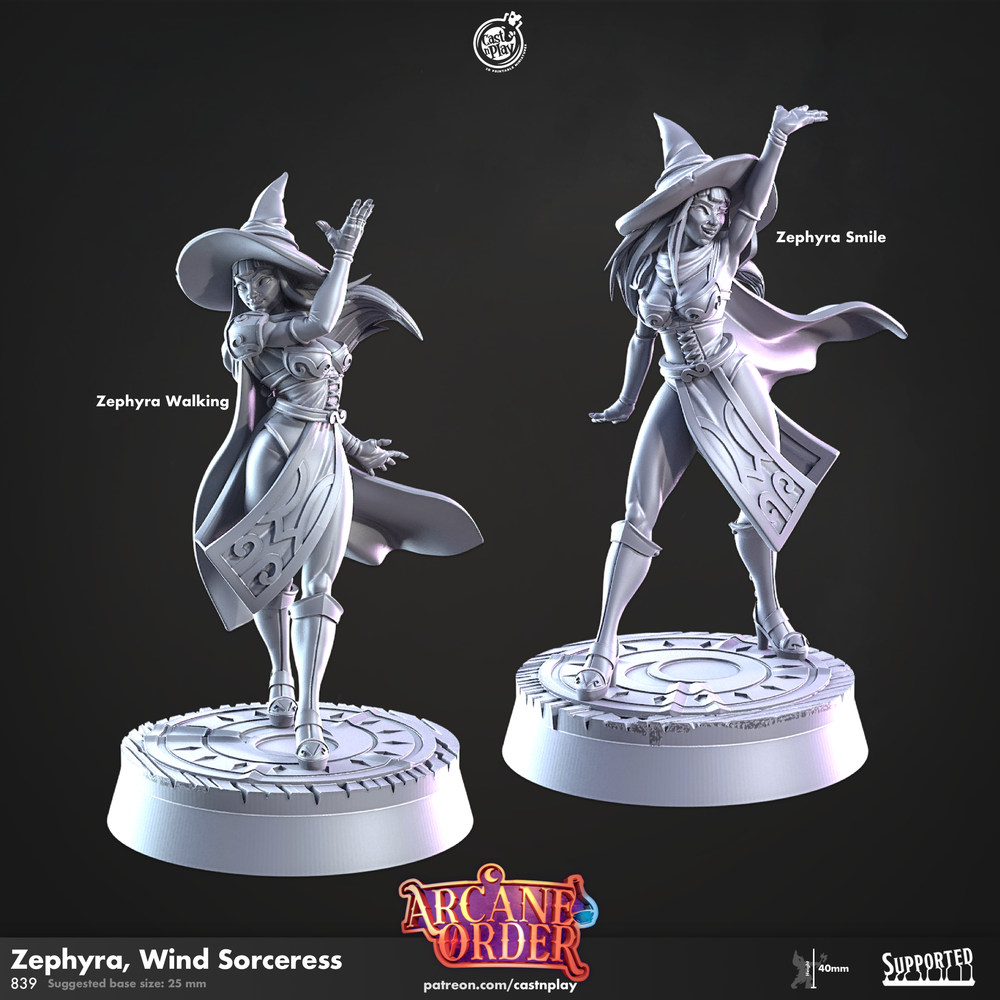3D Printed Cast n Play Zephyra Wind Sorceress 28mm 32mm D&D (Online Only)