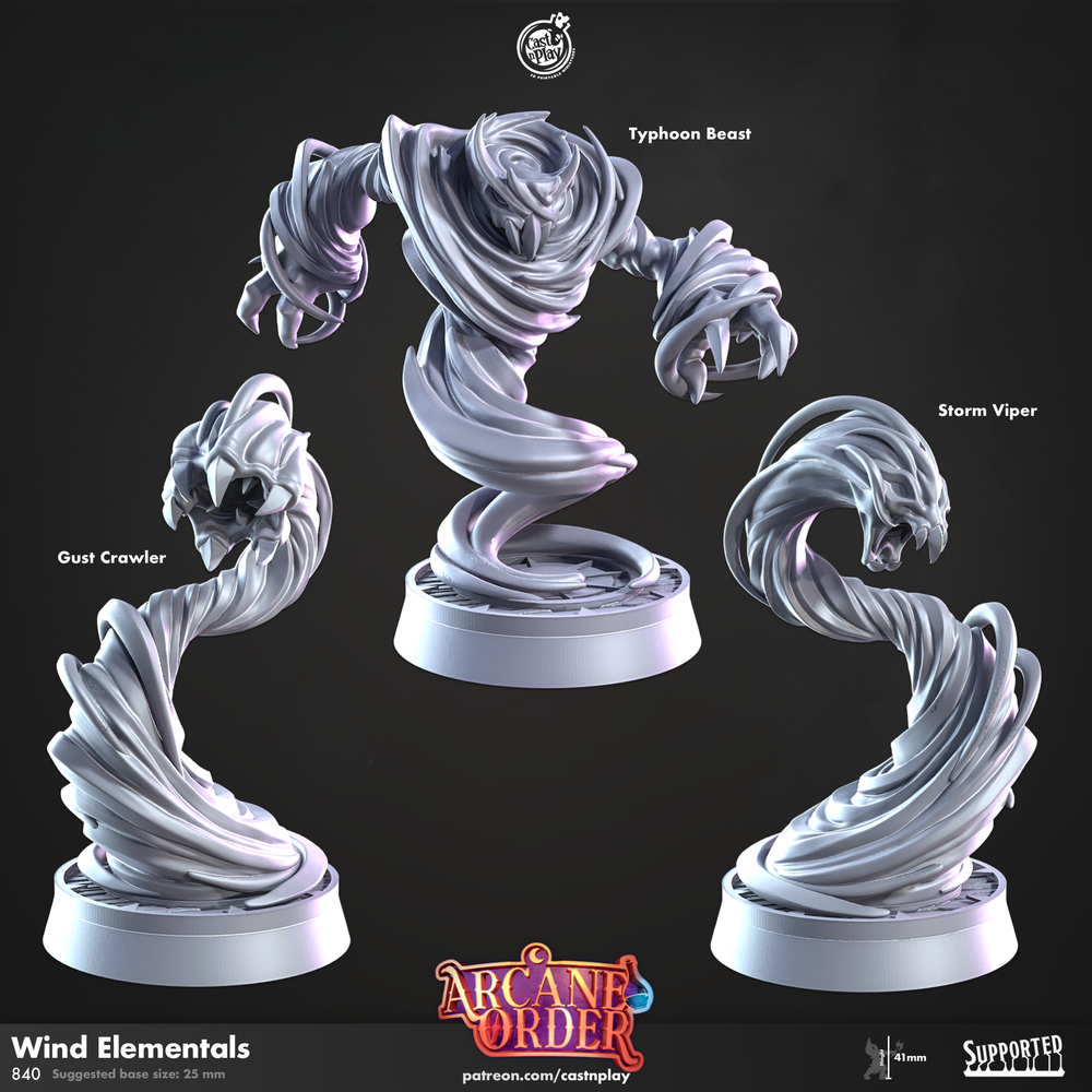 3D Printed Cast n Play Wind Elementals 28mm 32mm D&D (Online Only)